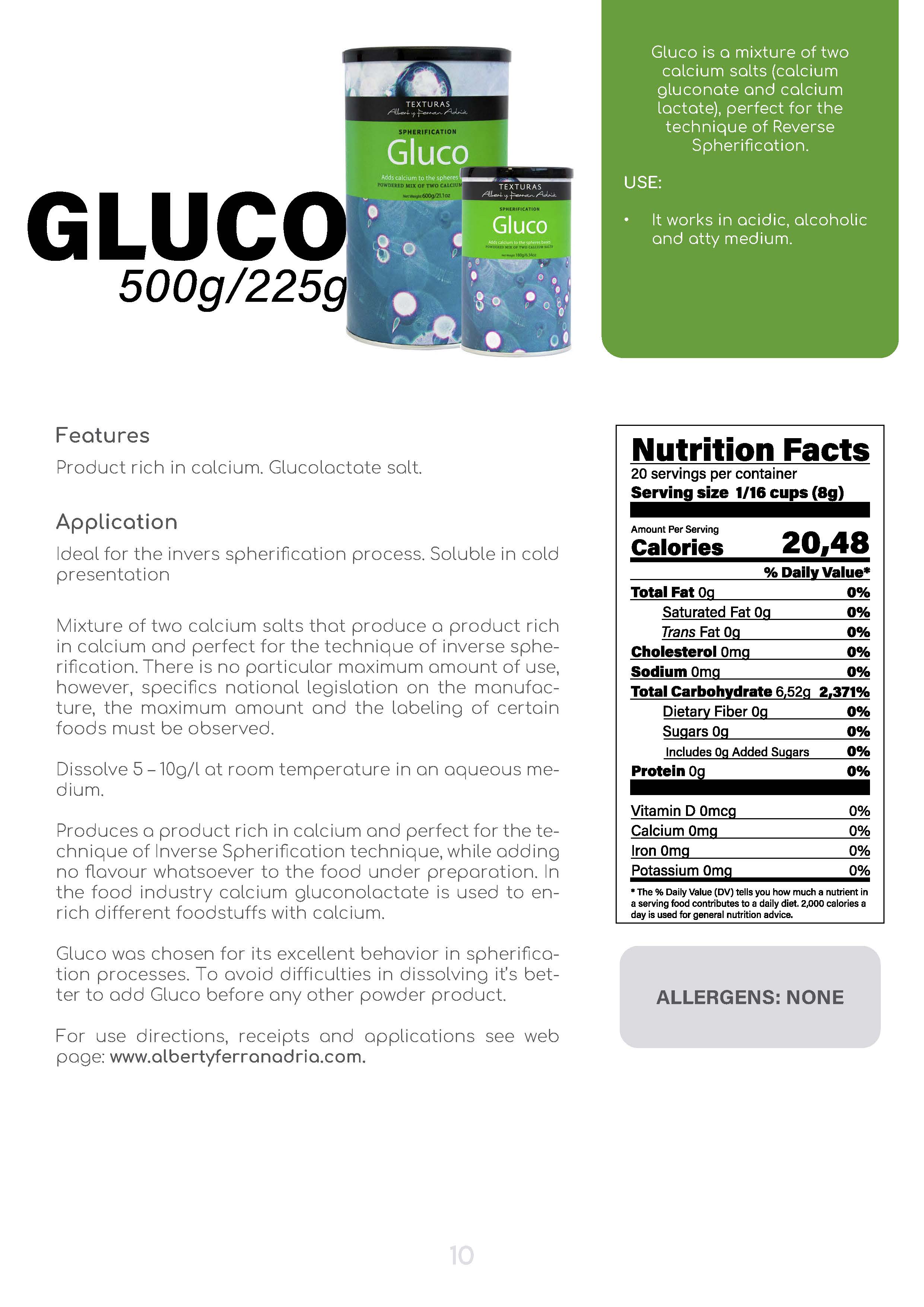 Texturas Gluco fact sheet