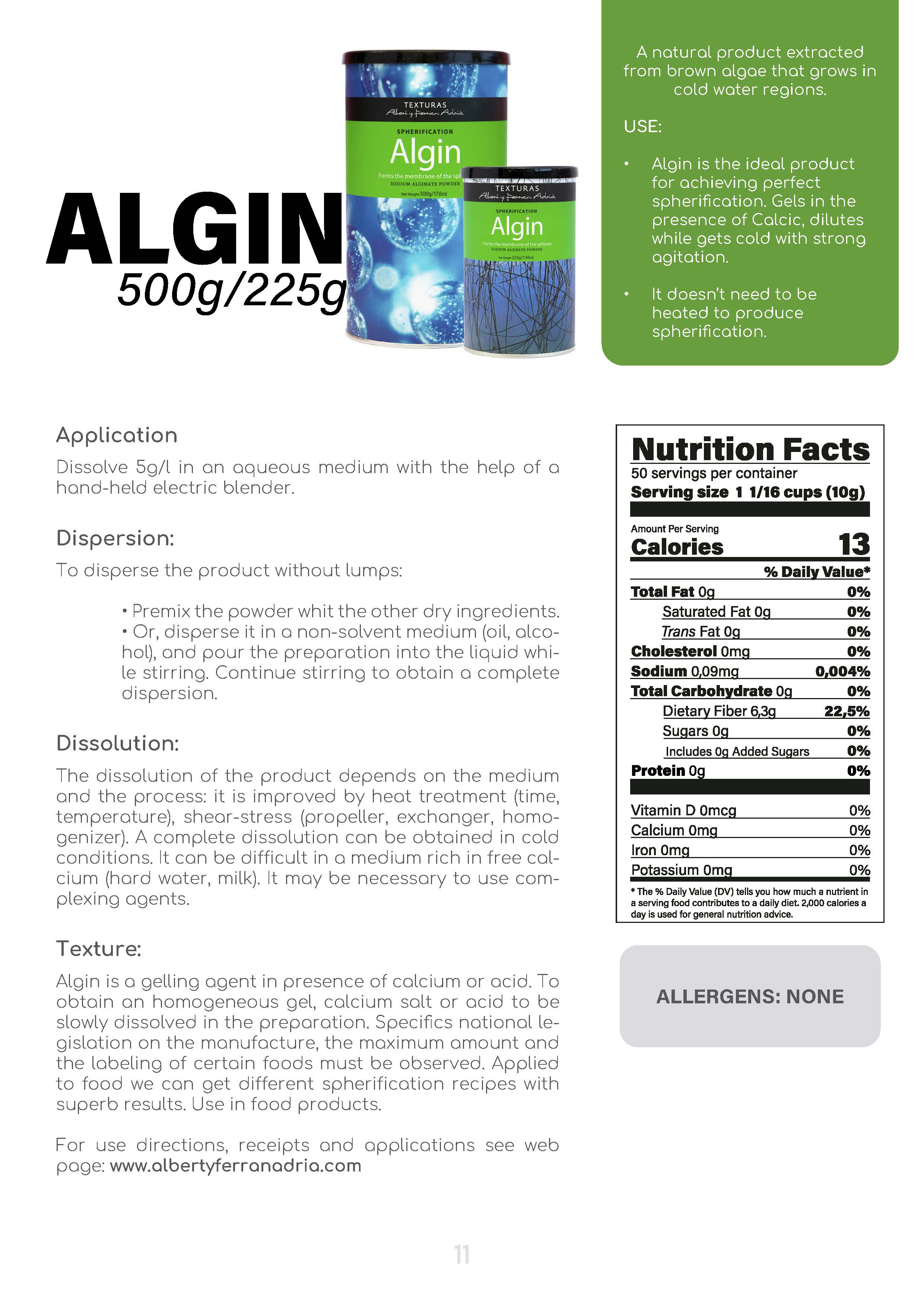 TEXTURAS Algin fact sheet