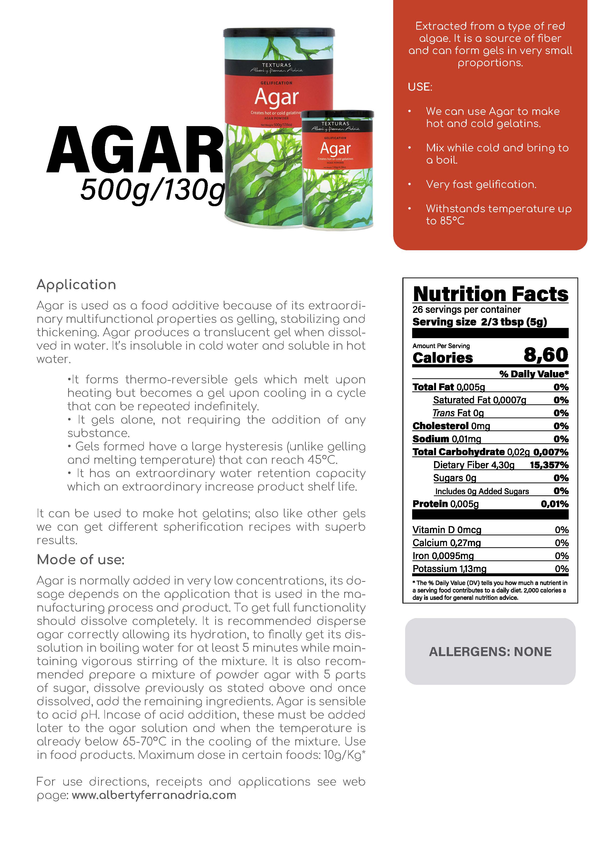 Texturas Agar Fact Sheet