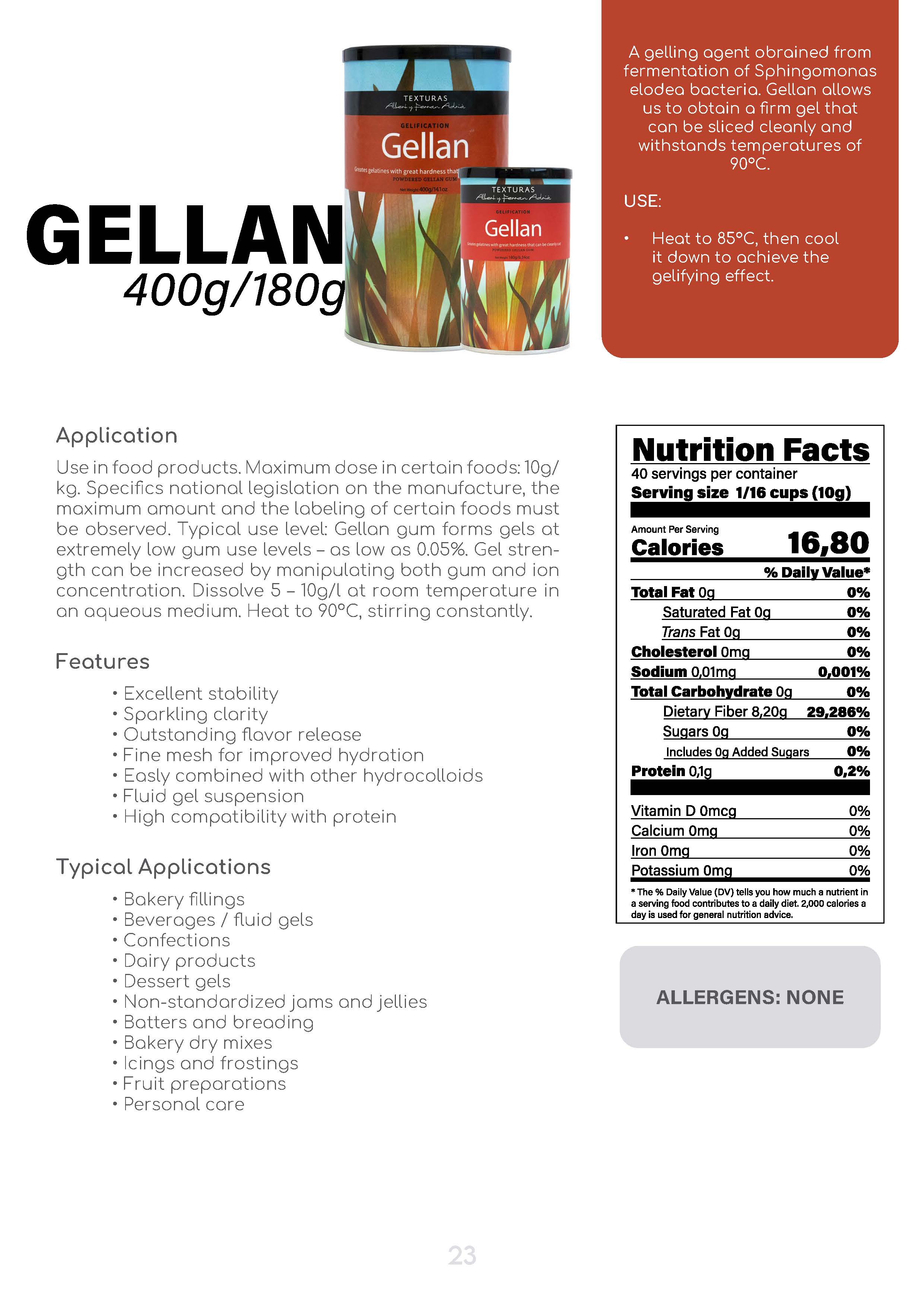 Texturas Gellan fact sheet