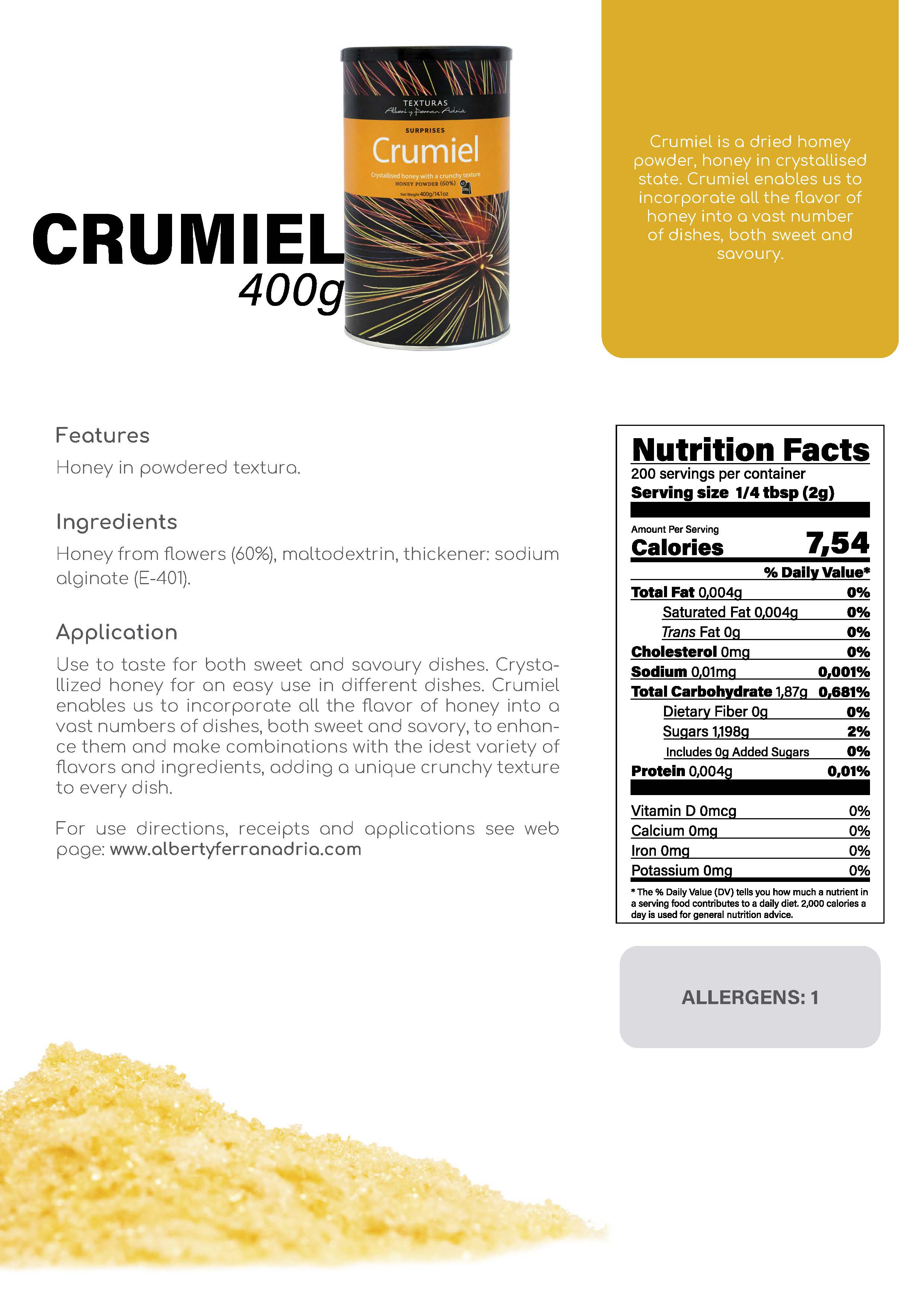 TEXTURAS Crumiel Crystalized Honey fact sheet