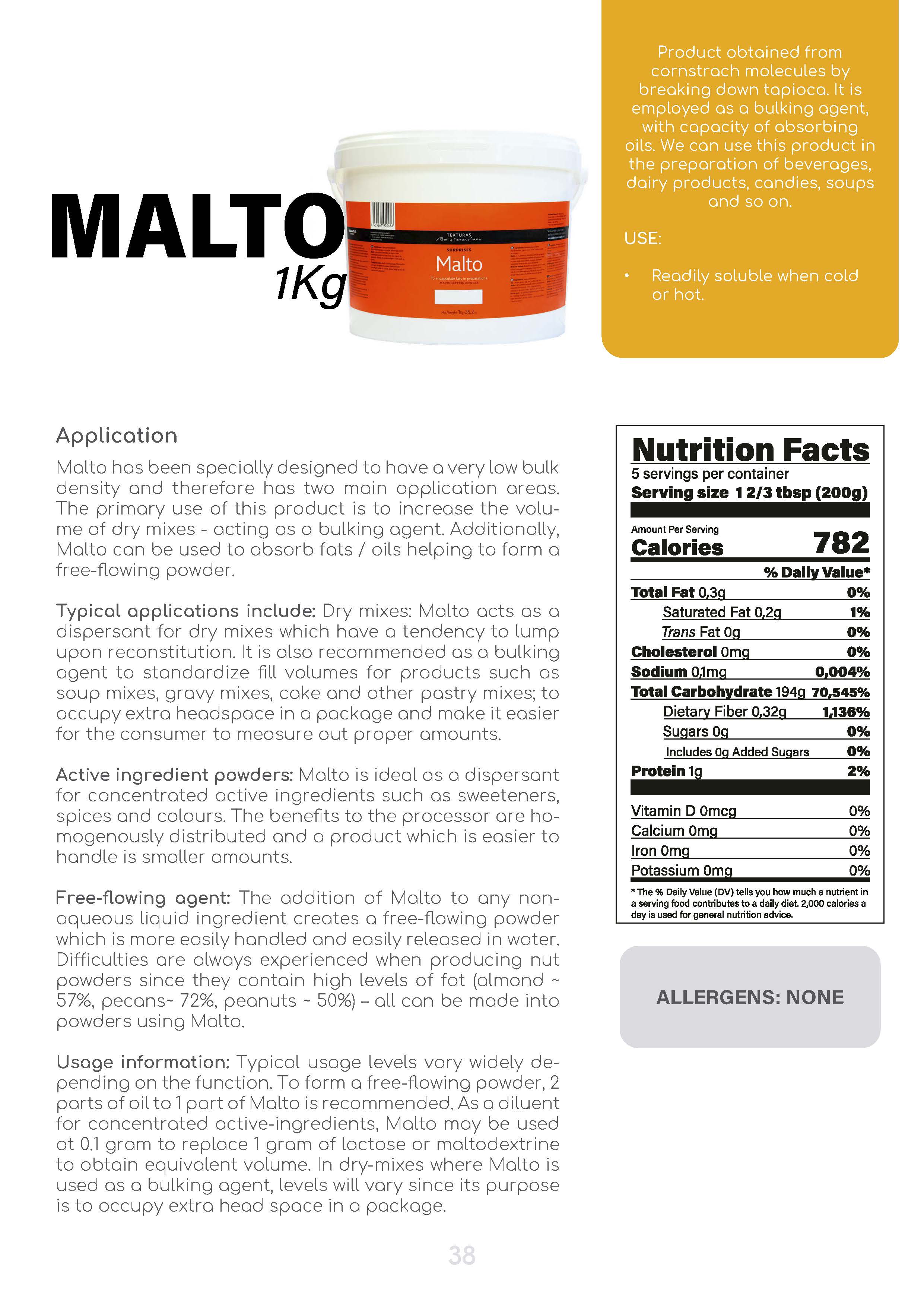 Texturas Tapioca Maltodextrine fact sheet