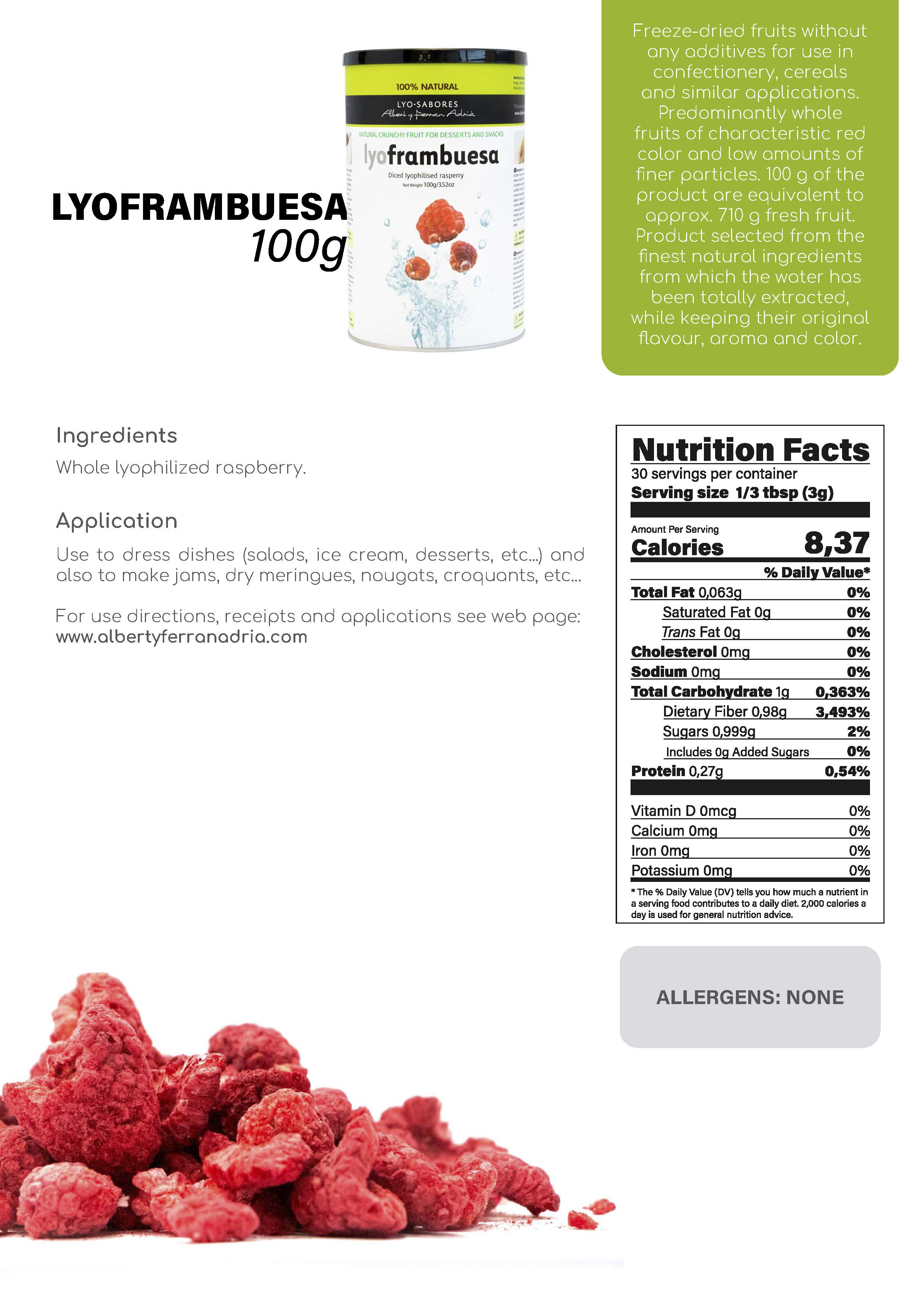 TEXTURAS Lyo Raspberry fact sheets