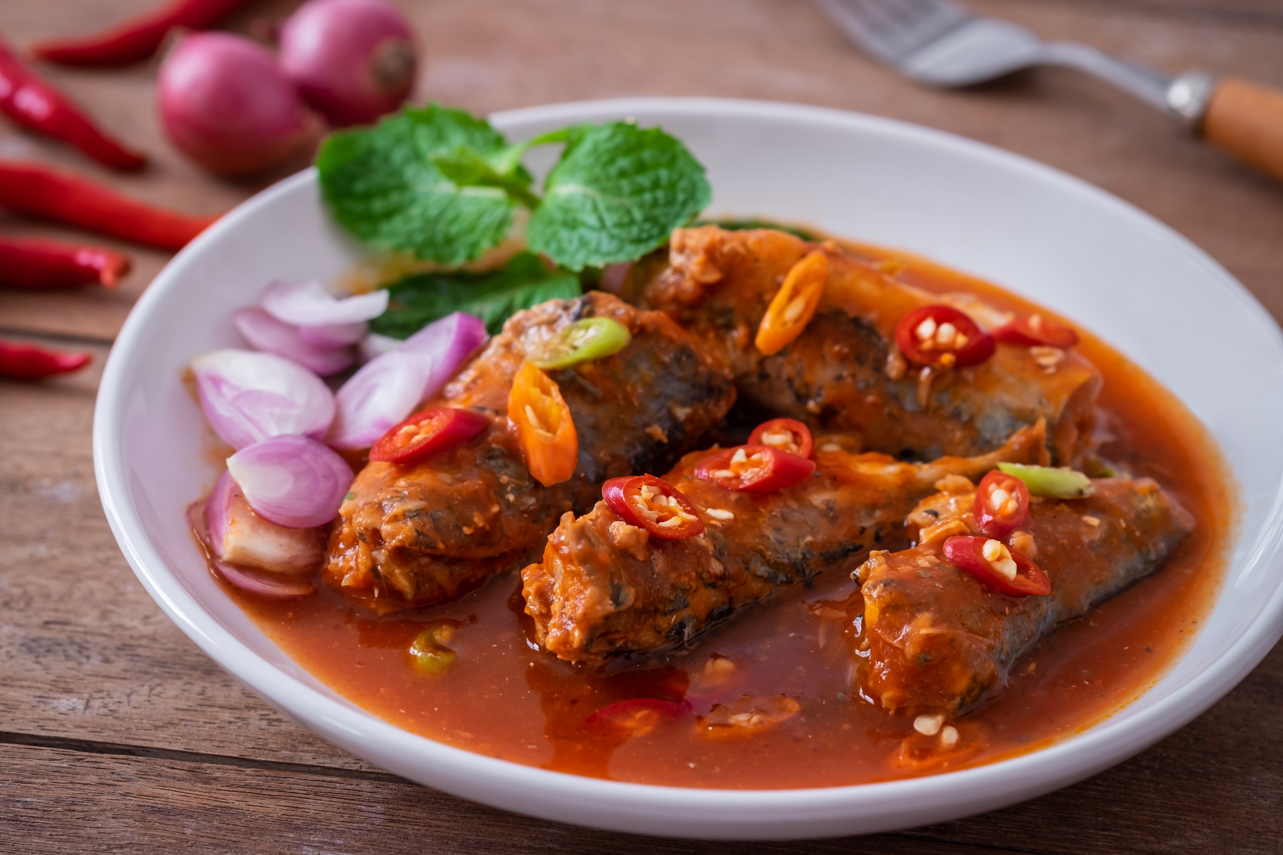 Sardines in tomato sauce served