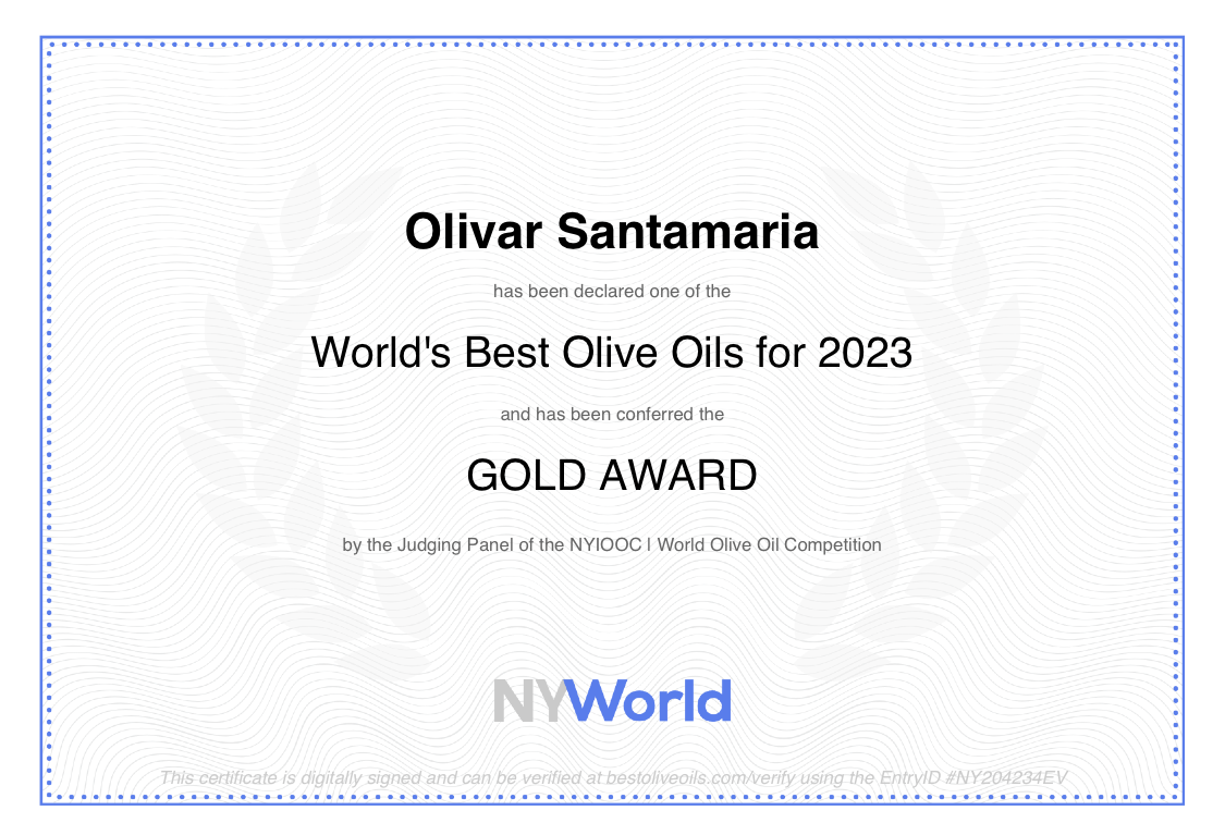 Awarded Olive Oil Olivar Santamaria