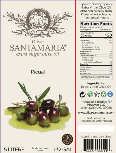 Picual Extra Virgin Olive Oil 5L Olivar Santamaria | High Polyphenol