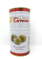 TORREMAR Spanish green Manzanilla olives stuffed with anchovy paste 1470g jar