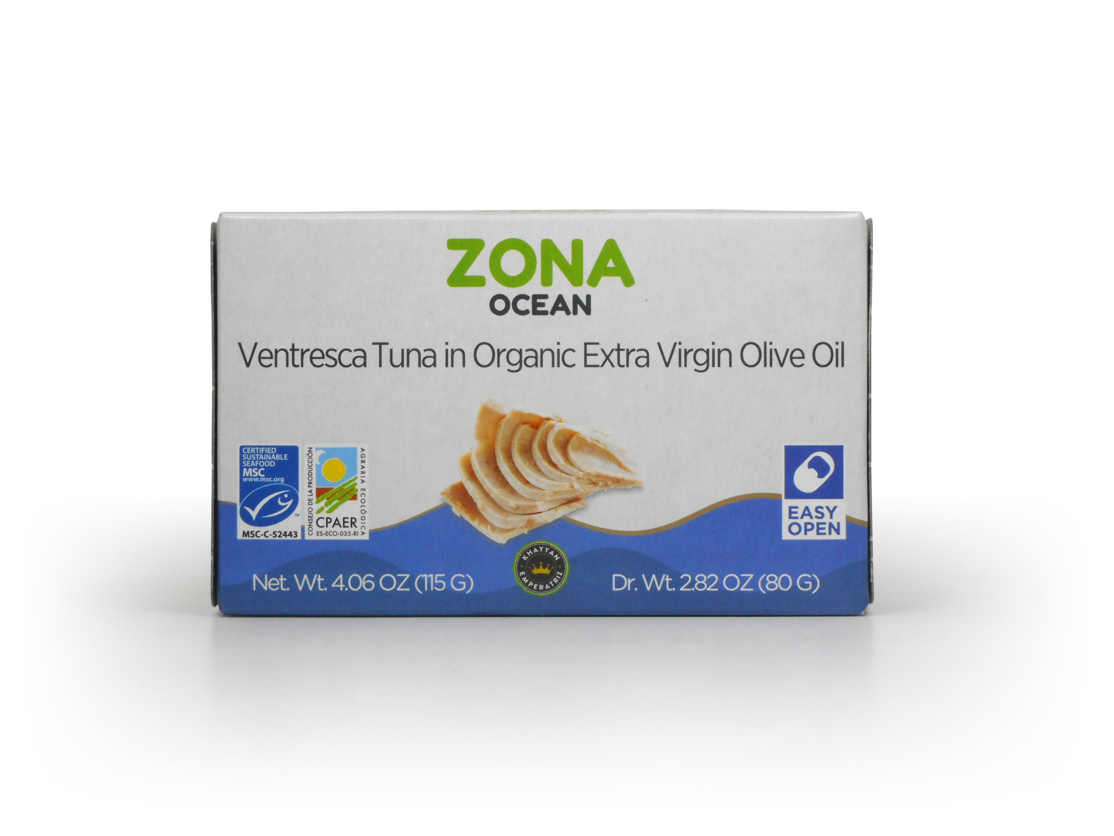 ZONA Ocean Ventresca Tuna Belly in Organic Extra Virgin Olive Oil MSC Certified